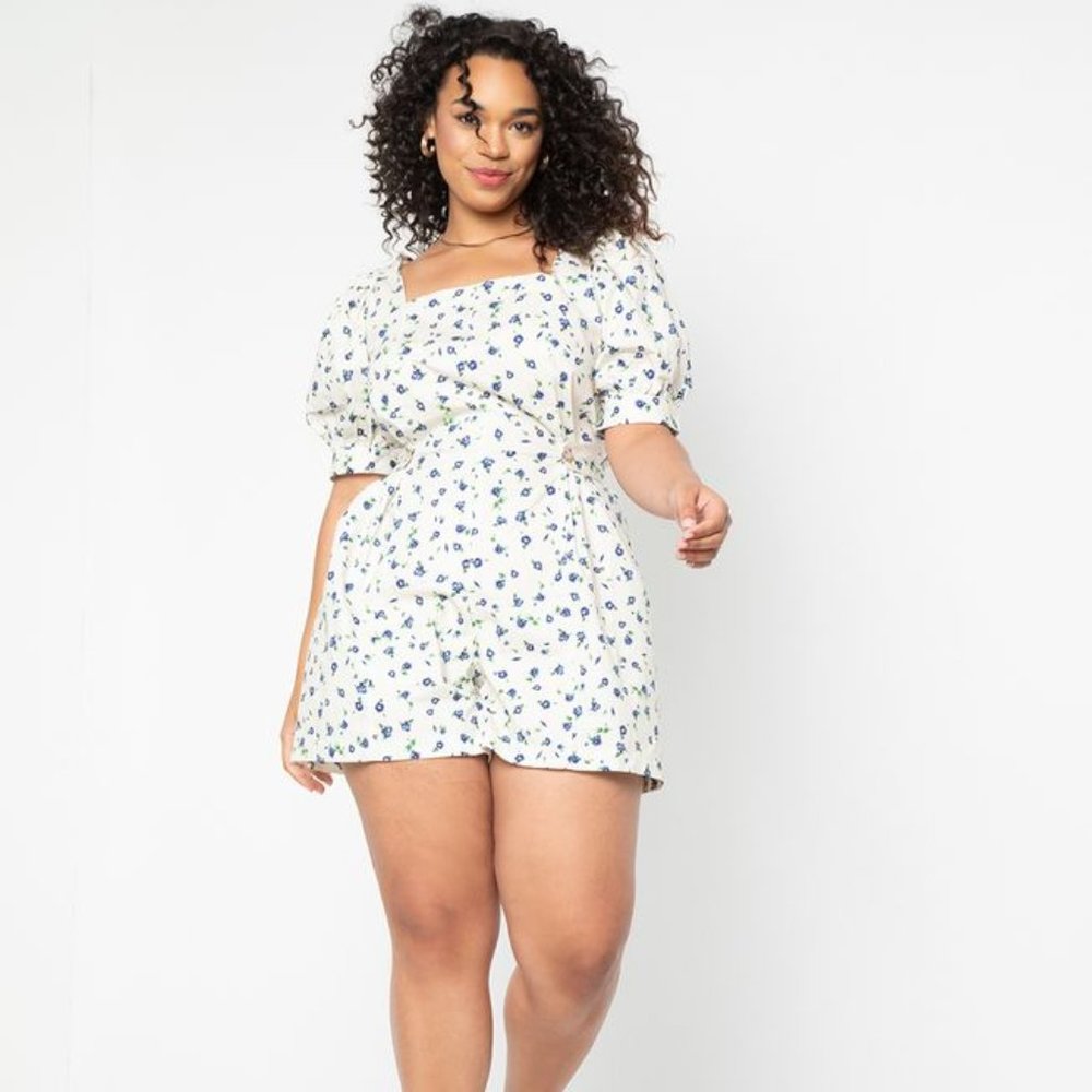 Puff Sleeve Cinched Waist Romper